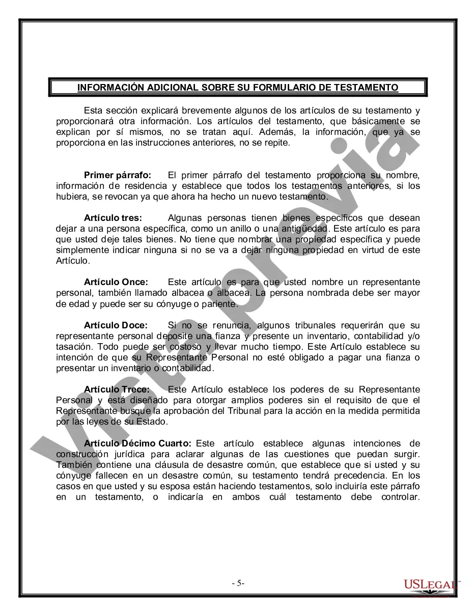 Preview Formulario Legal de Última Voluntad y Testamento para Persona Casada con Hijos Adultos y Menores