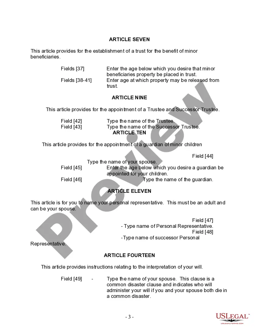 Preview Last Will and Testament for Married Person with Adult and Minor Children