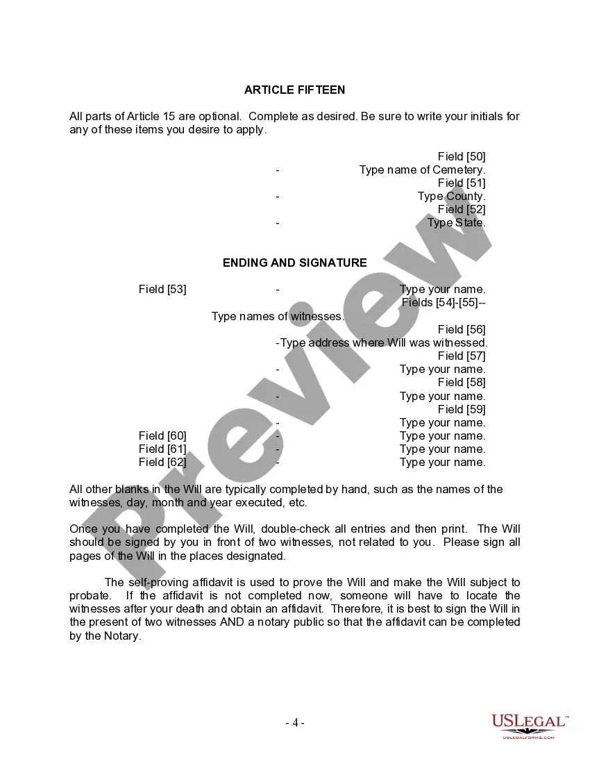 Preview Last Will and Testament for Married Person with Adult and Minor Children
