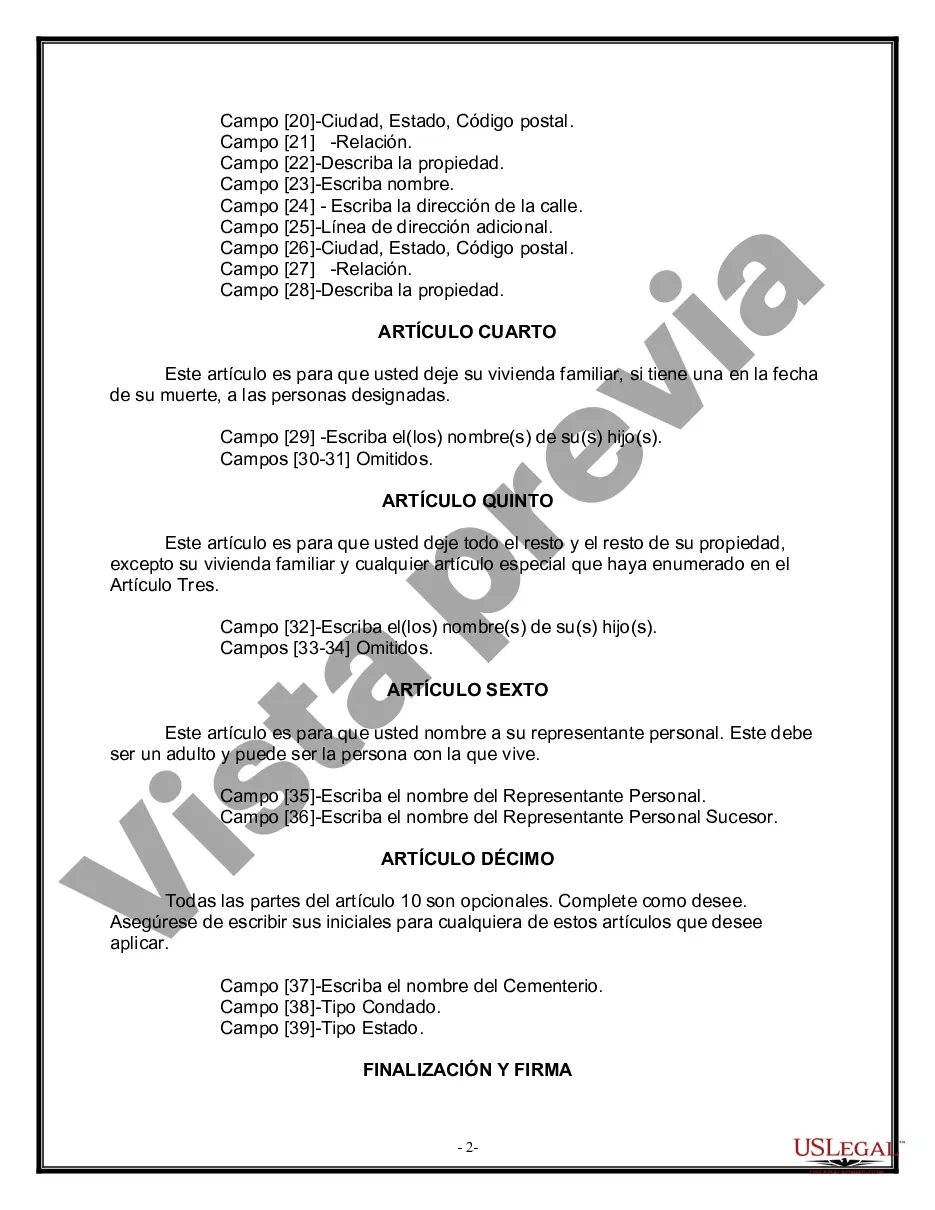 Preview Formulario de testamento y última voluntad legal para viuda o viudo con hijos adultos