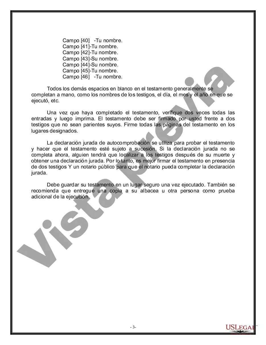 Preview Formulario de testamento y última voluntad legal para viuda o viudo con hijos adultos