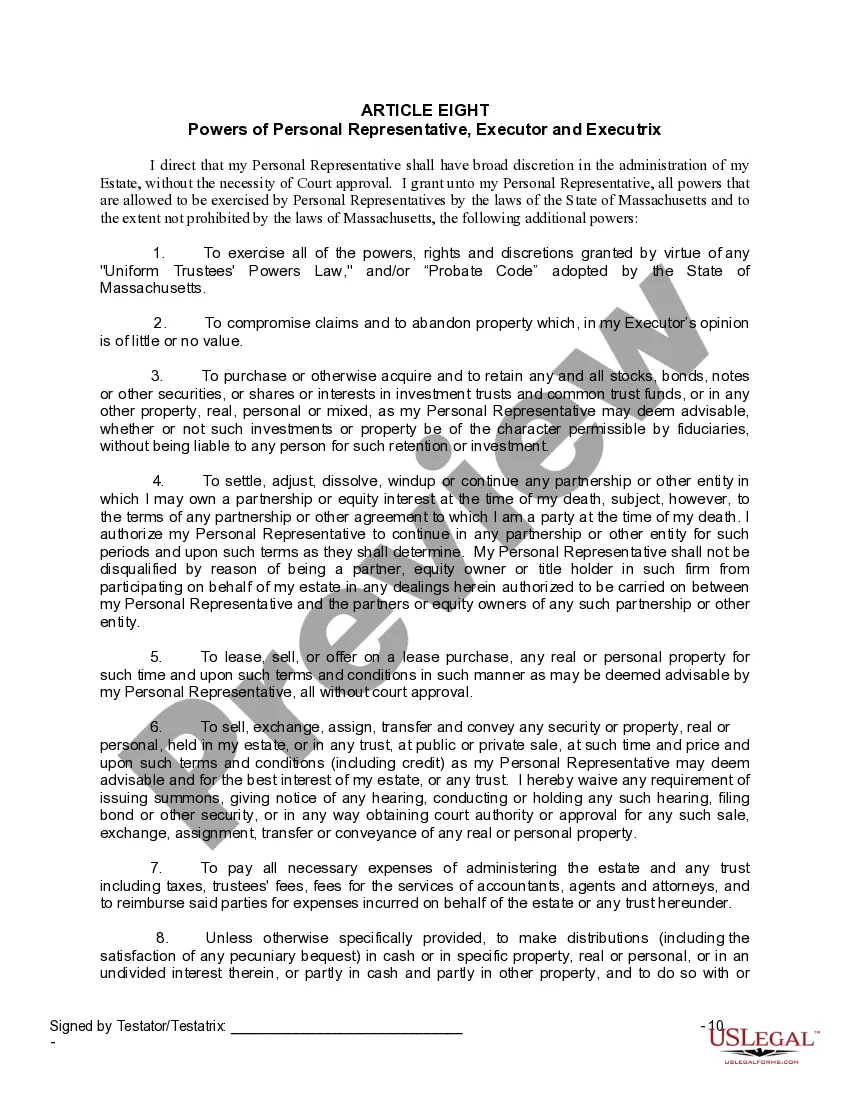 Preview Last Will and Testament for a Widow or Widower with Adult Children