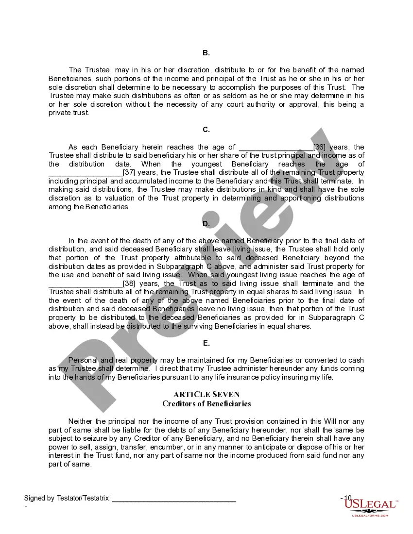 Preview Last Will and Testament for Widow or Widower with Minor Children