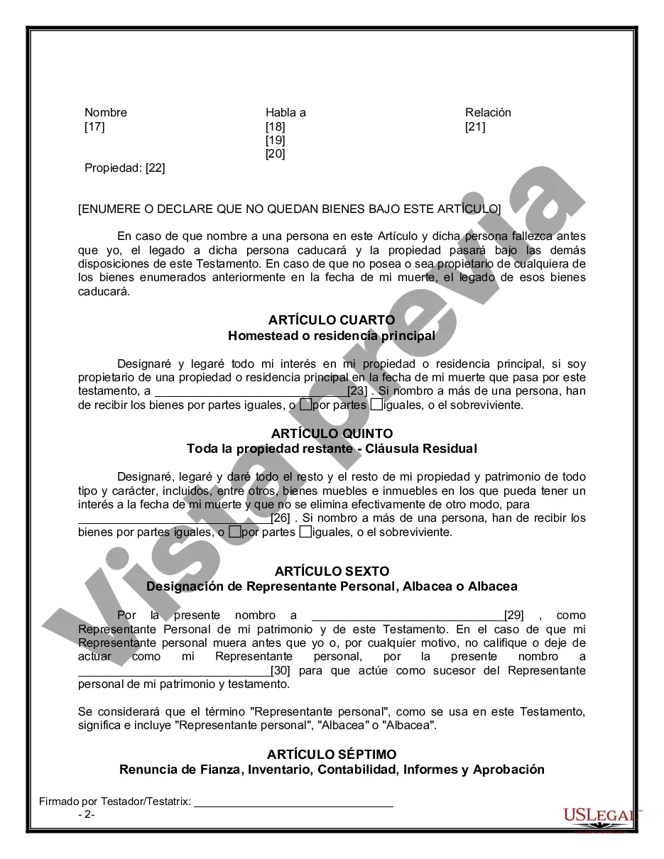 Preview Formulario de última voluntad legal para una viuda o viudo sin hijos