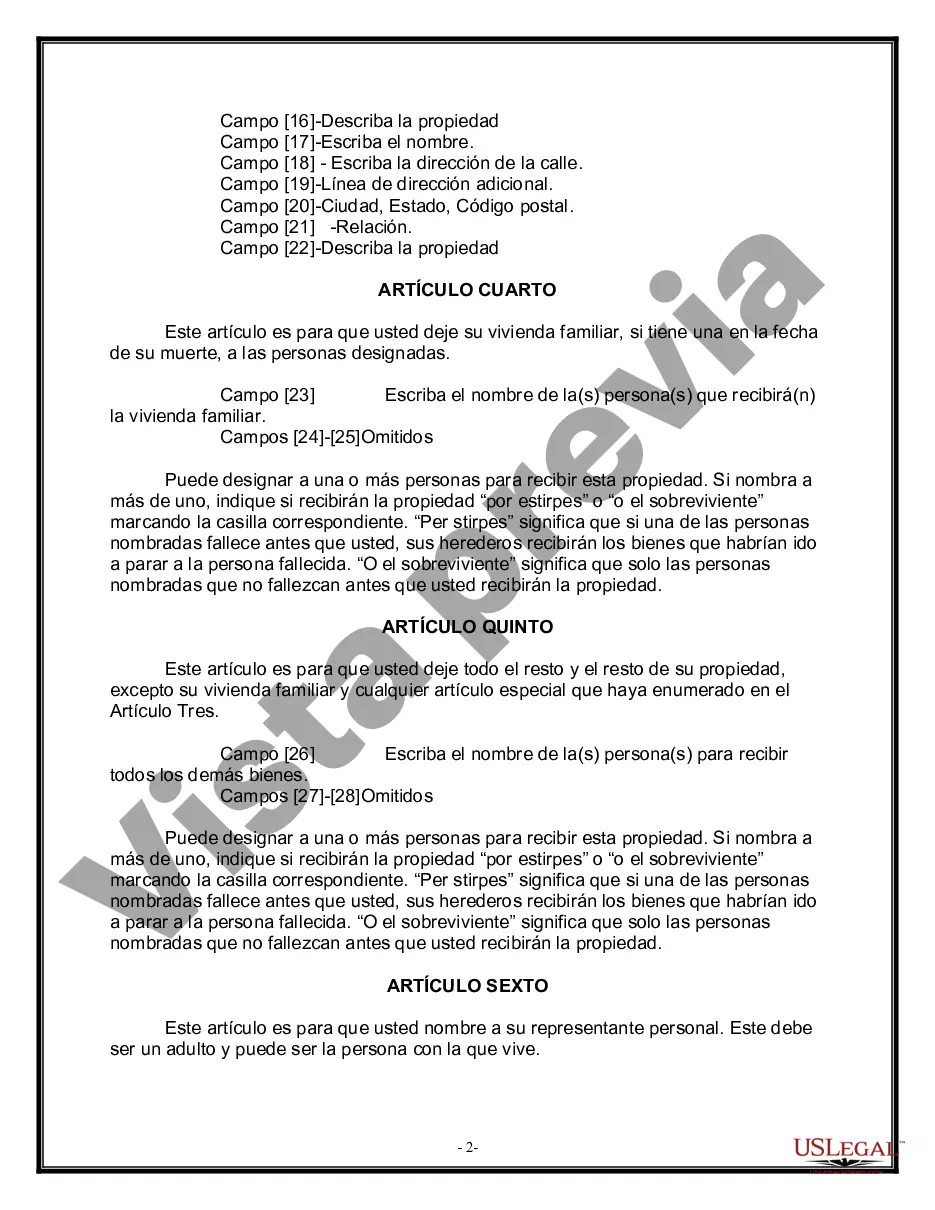 Preview Formulario de última voluntad legal para una viuda o viudo sin hijos