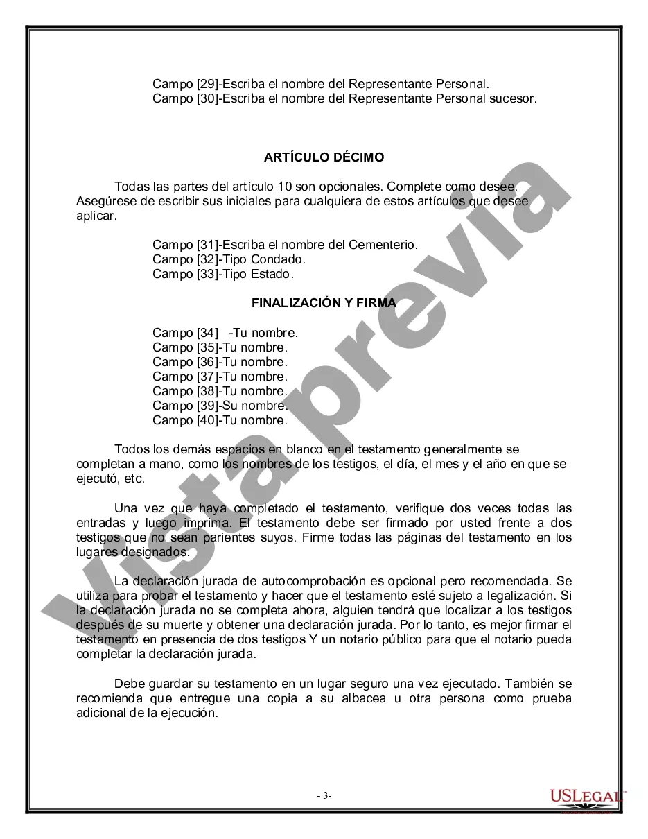 Preview Formulario de última voluntad legal para una viuda o viudo sin hijos