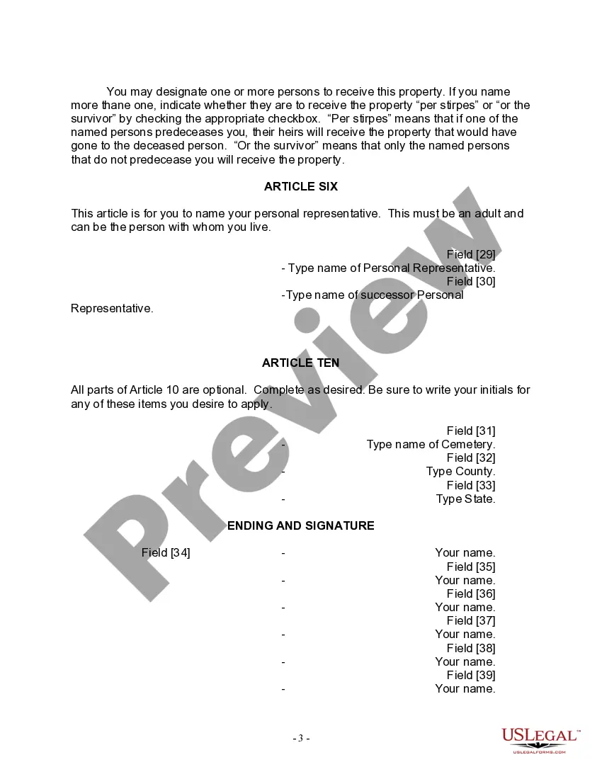 Preview Last Will for a Widow or Widower with no Children