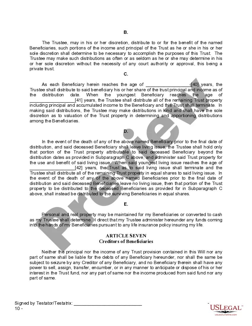 Preview Last Will and Testament for a Widow or Widower with Adult and Minor Children