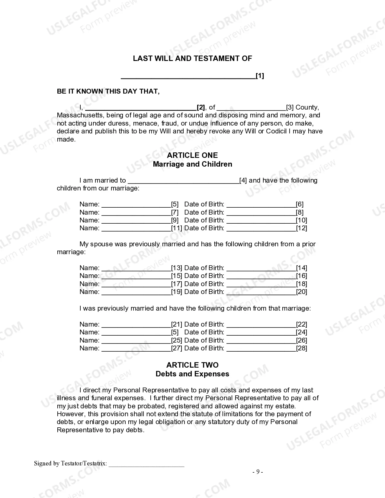 Preview Last Will and Testament for Divorced and Remarried Person with Mine, Yours and Ours Children