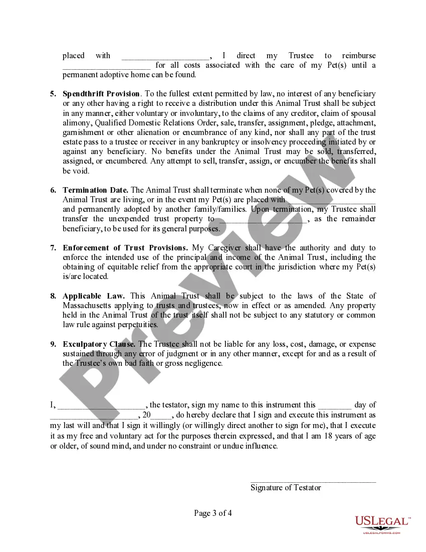 Preview Codicil to Will Form for Amending Your Will - Testamentary Pet Trust