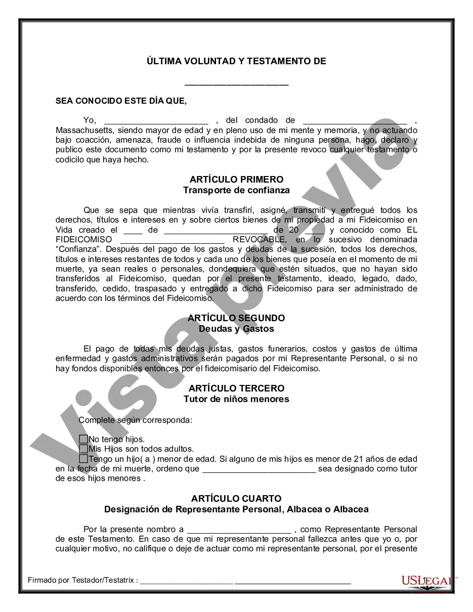 Preview Último testamento legal y formulario de testamento con todos los bienes en fideicomiso llamado testamento invertido