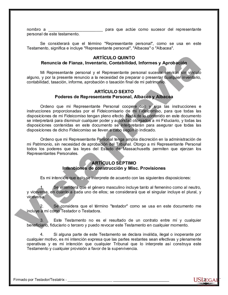 Preview Último testamento legal y formulario de testamento con todos los bienes en fideicomiso llamado testamento invertido