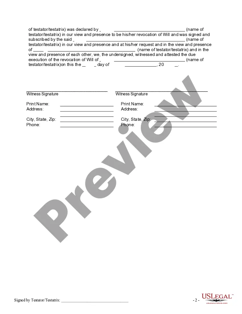 Preview Written Revocation of Will
