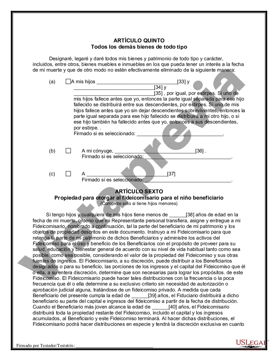 Preview Última voluntad y testamento para otras personas
