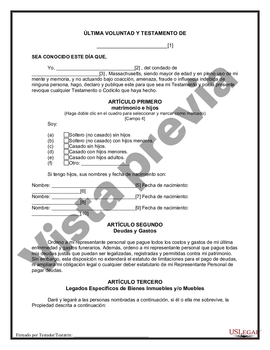 Preview Última voluntad y testamento para otras personas