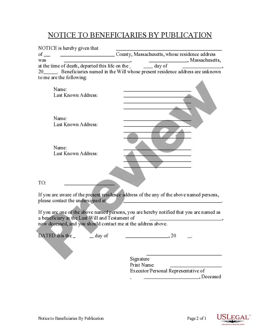 Preview Notice to Beneficiaries of being Named in Will