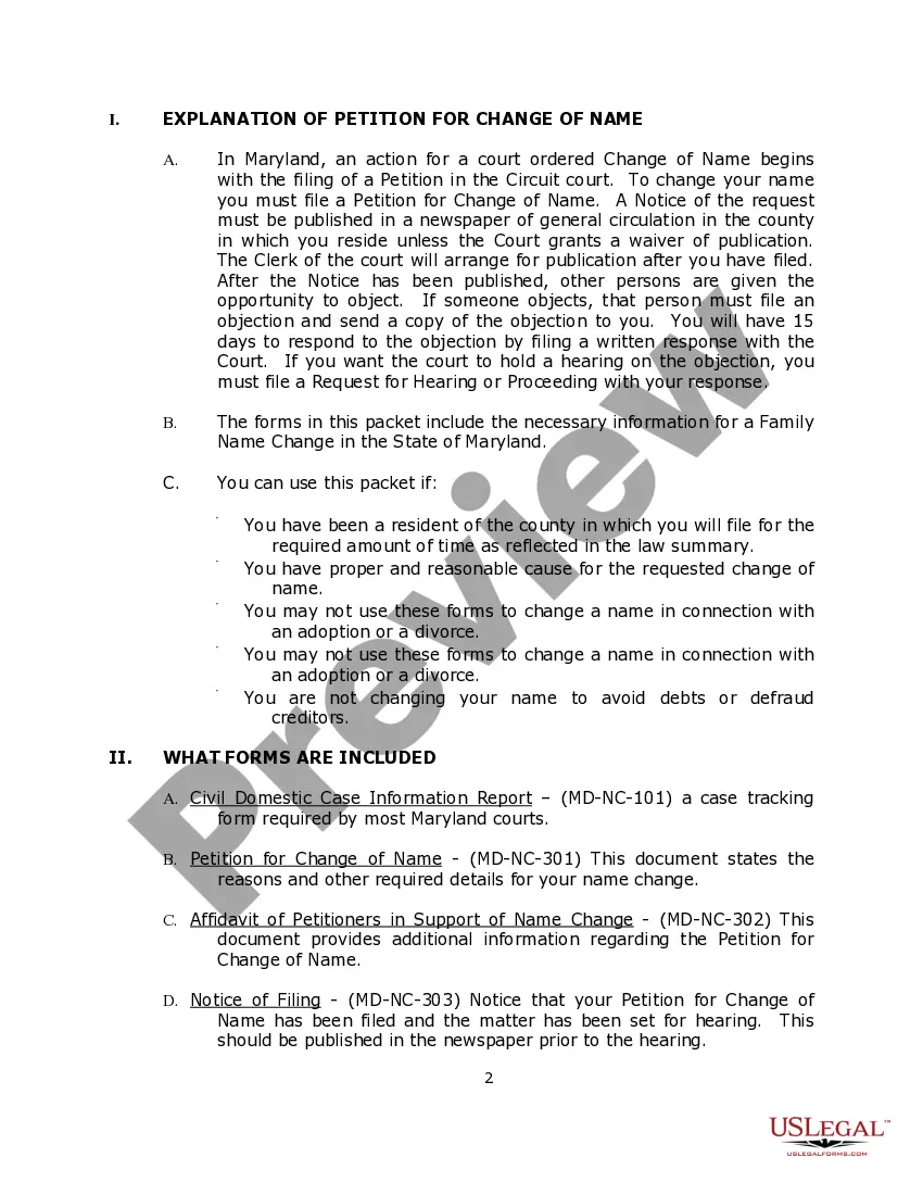 Preview Name Change Instructions and Forms Package for a Family