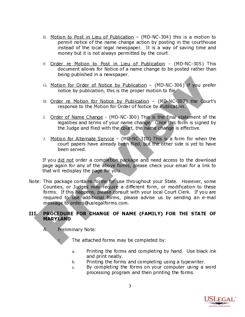 Preview Name Change Instructions and Forms Package for a Family