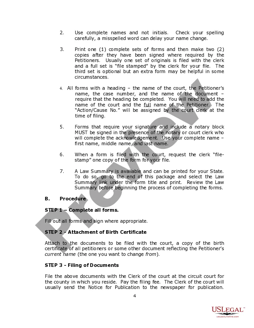 Preview Name Change Instructions and Forms Package for a Family