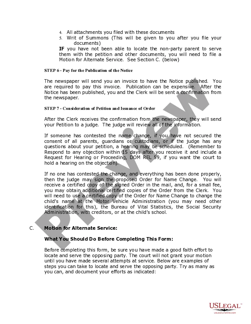 Preview Maryland Name Change Instructions and Forms Package for a Minor