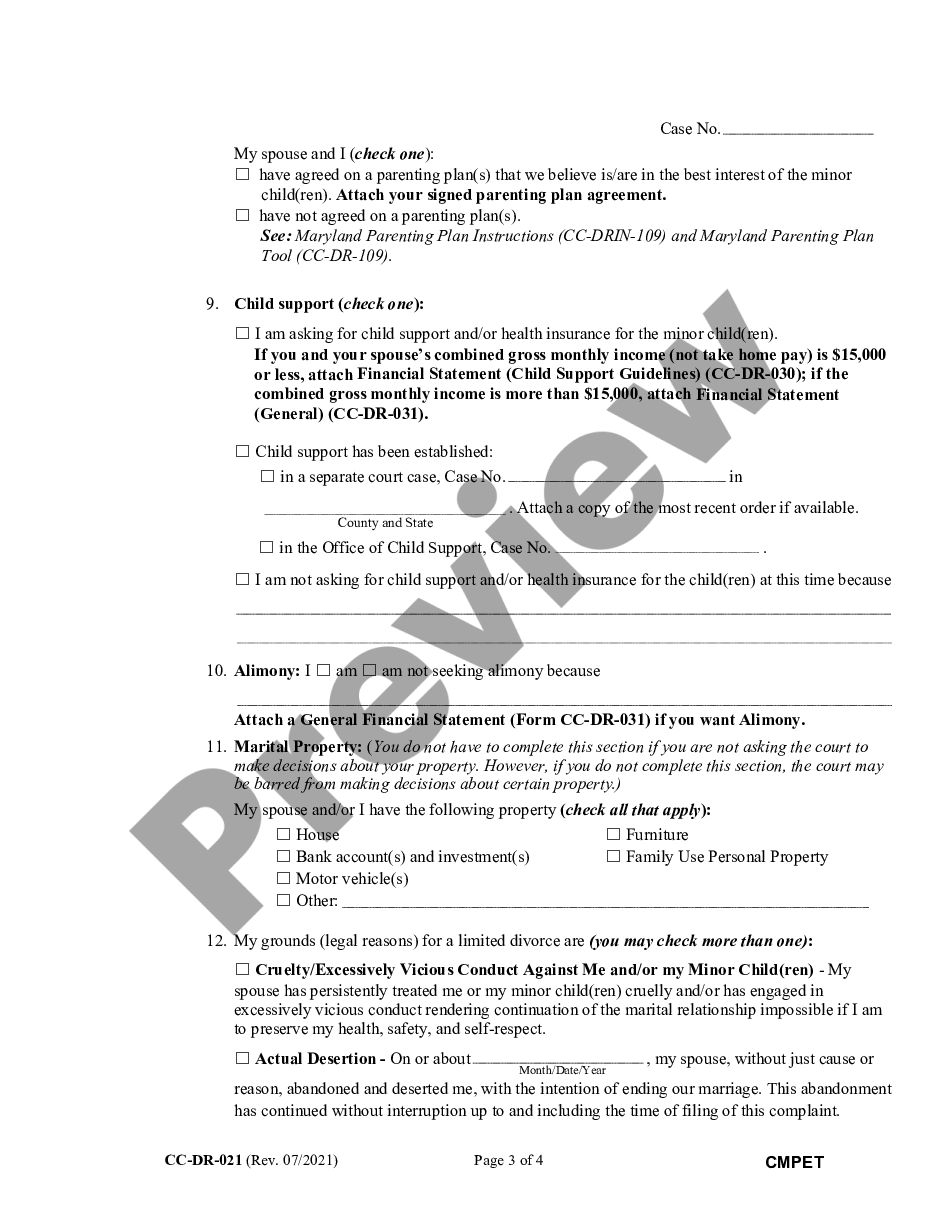 form Dom. Rel. 21 Complaint for Limited Divorce preview