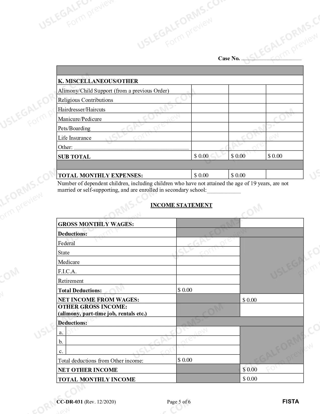 Preview Dom. Rel. 31 Financial Statement - Alimony or Child Support