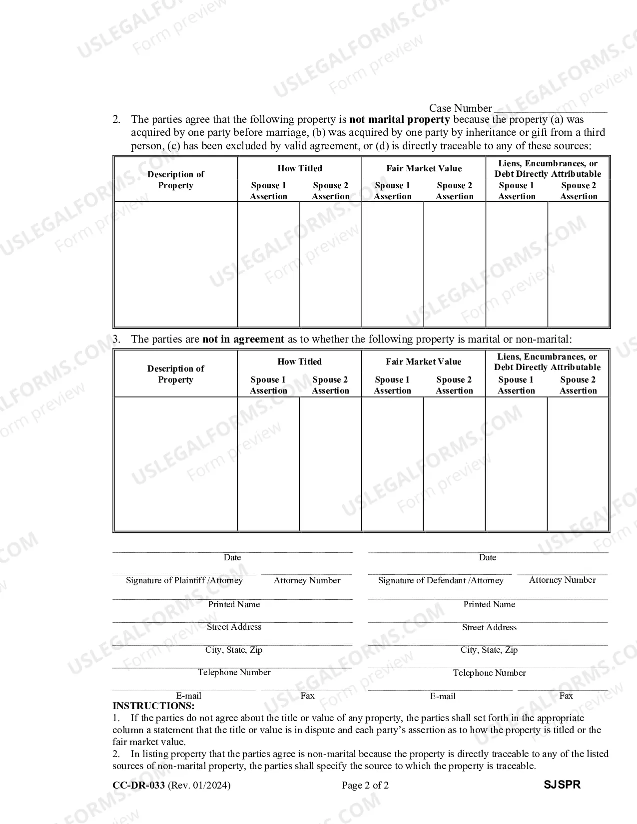Preview Dom. Rel. 33 Joint Statement of Parties Concerning Marital and Non-Marital Property