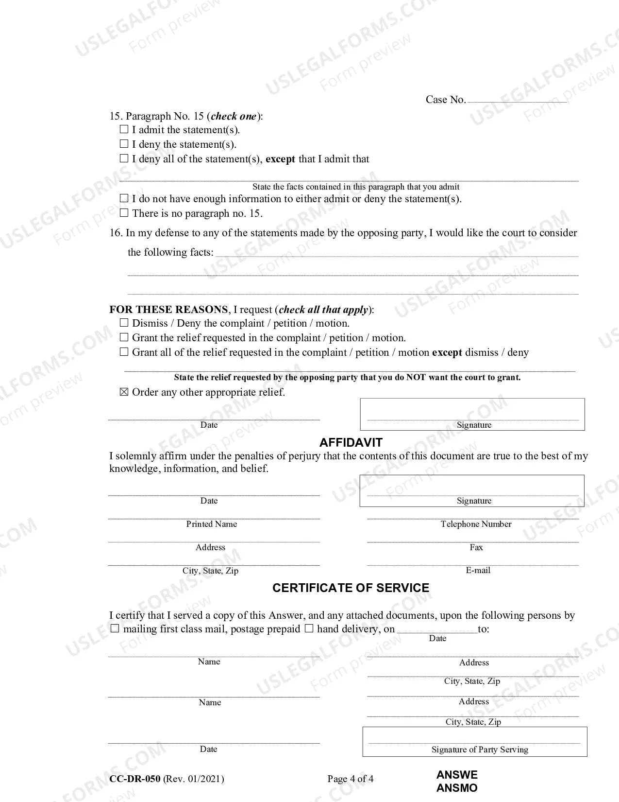 Preview Dom. Rel. 50 Answer to Complaint - Petition - Motion