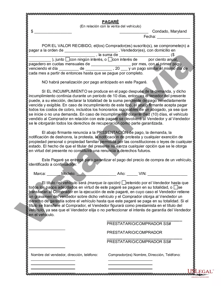 Preview Factura de venta de automóvil o vehículo, incluida la declaración del cuentakilómetros y el pagaré