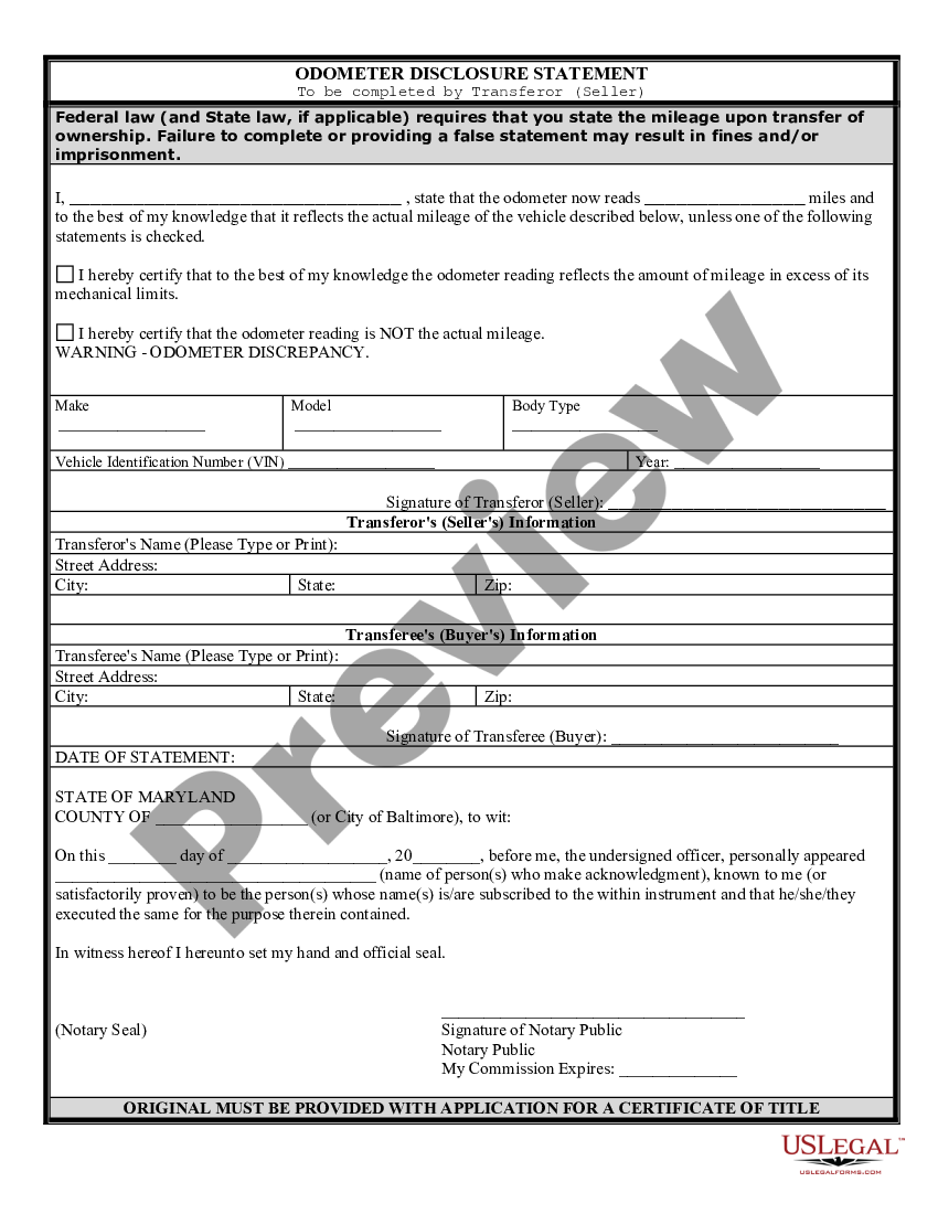 Bill Of Sale For Car Maryland With A Promissory Note | US Legal Forms