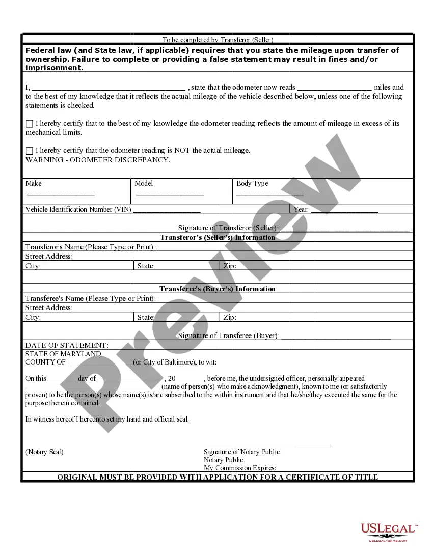 Get Bill of Sale of Automobile and Odometer Statement Preview Bill of Sale of Automobile and Odometer Statement