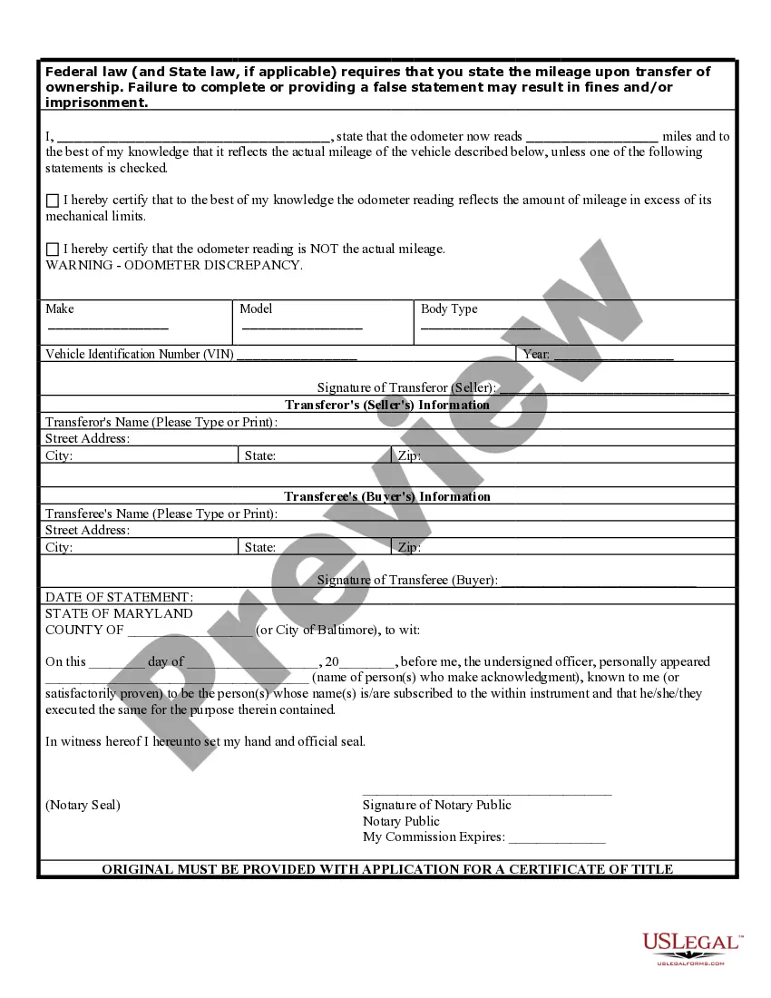 Preview Bill of Sale of Automobile and Odometer Statement for As-Is Sale