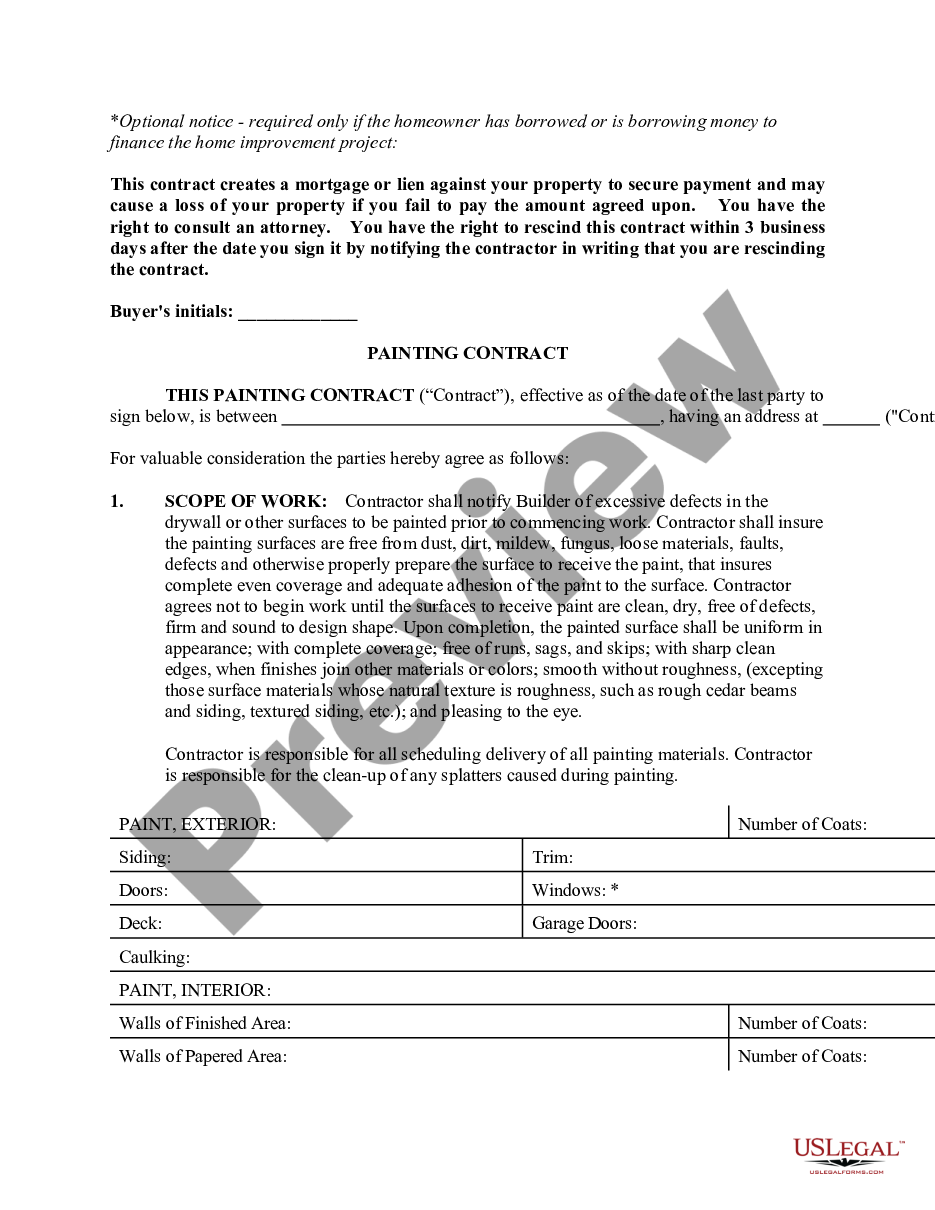page 0 Painting Contract for Contractor preview
