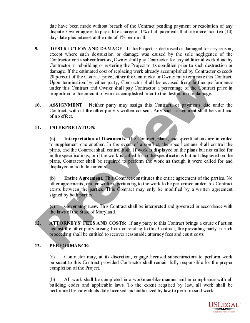 Maryland Trim Carpenter Contract for Contractor US Legal Forms