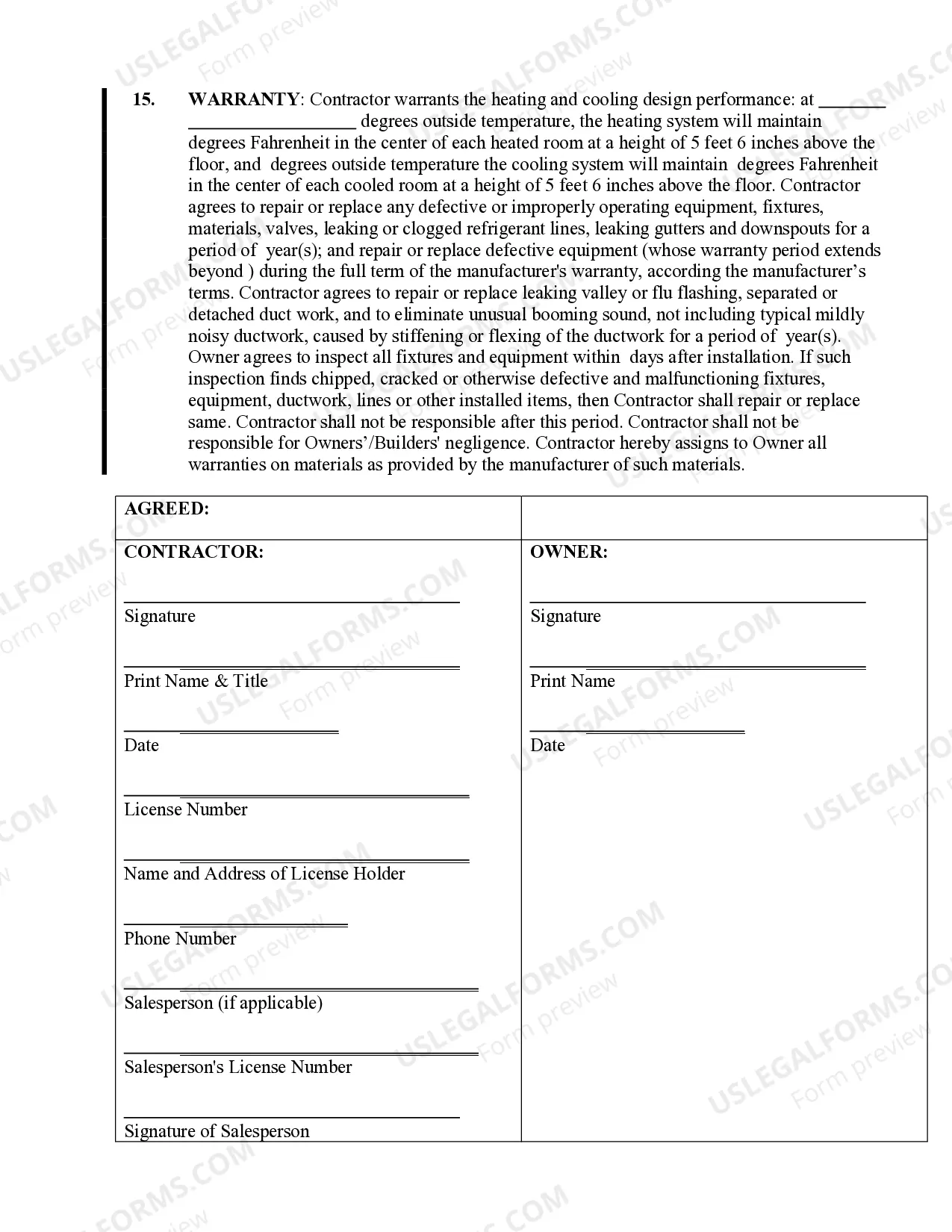 Preview HVAC Contract for Contractor