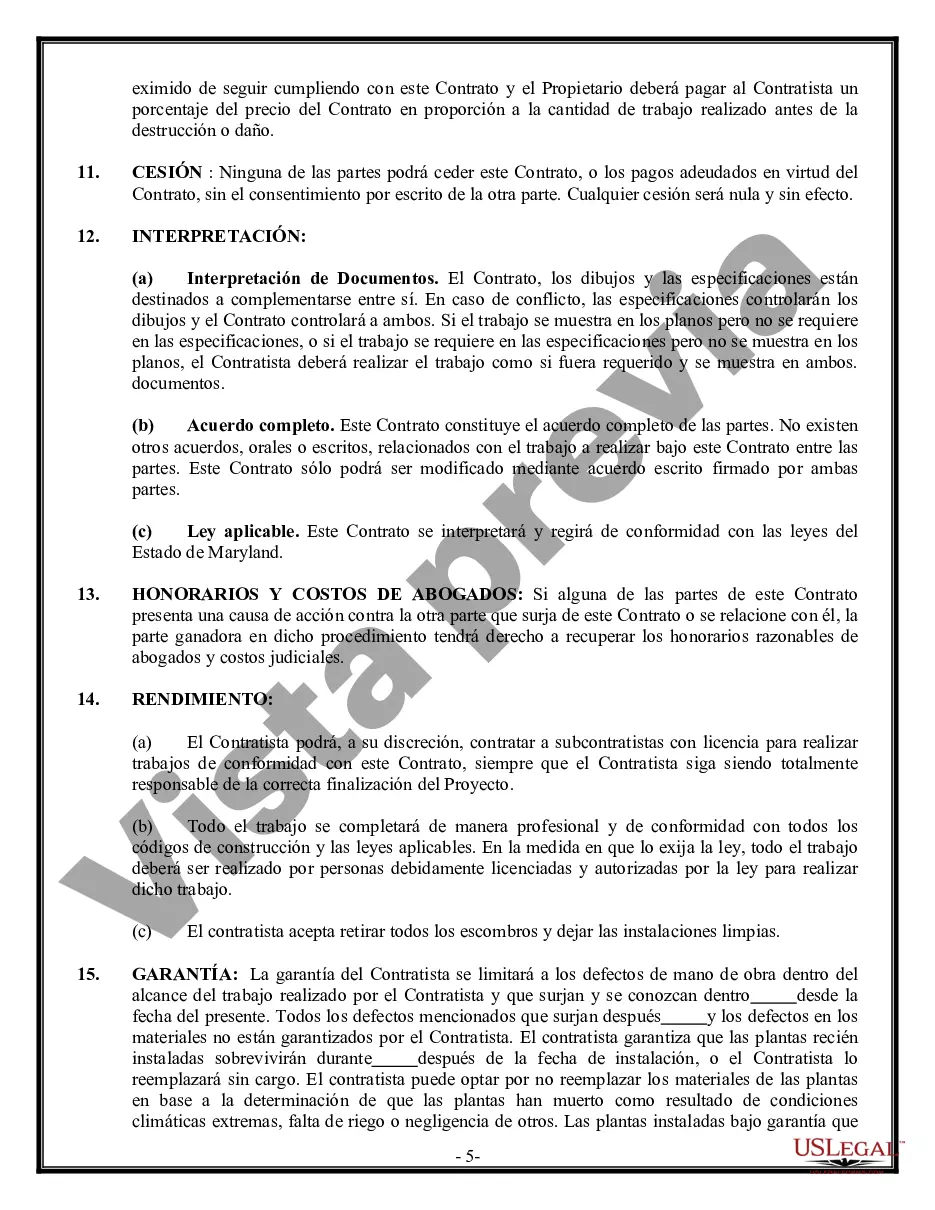 Preview Contrato de paisajismo para contratista