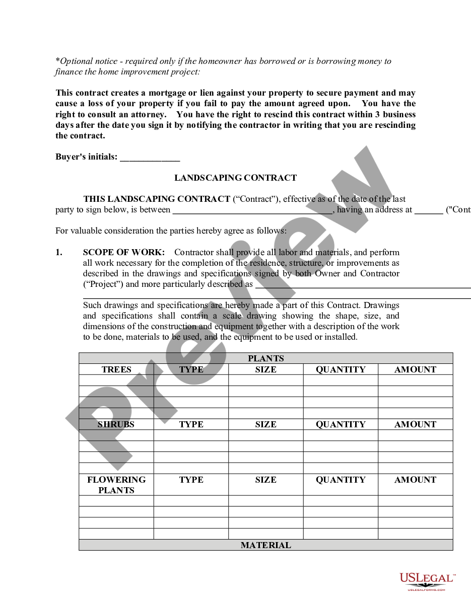page 0 Landscape Contract for Contractor preview