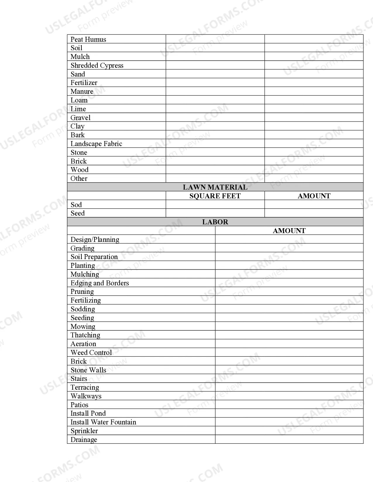 Preview Landscape Contract for Contractor