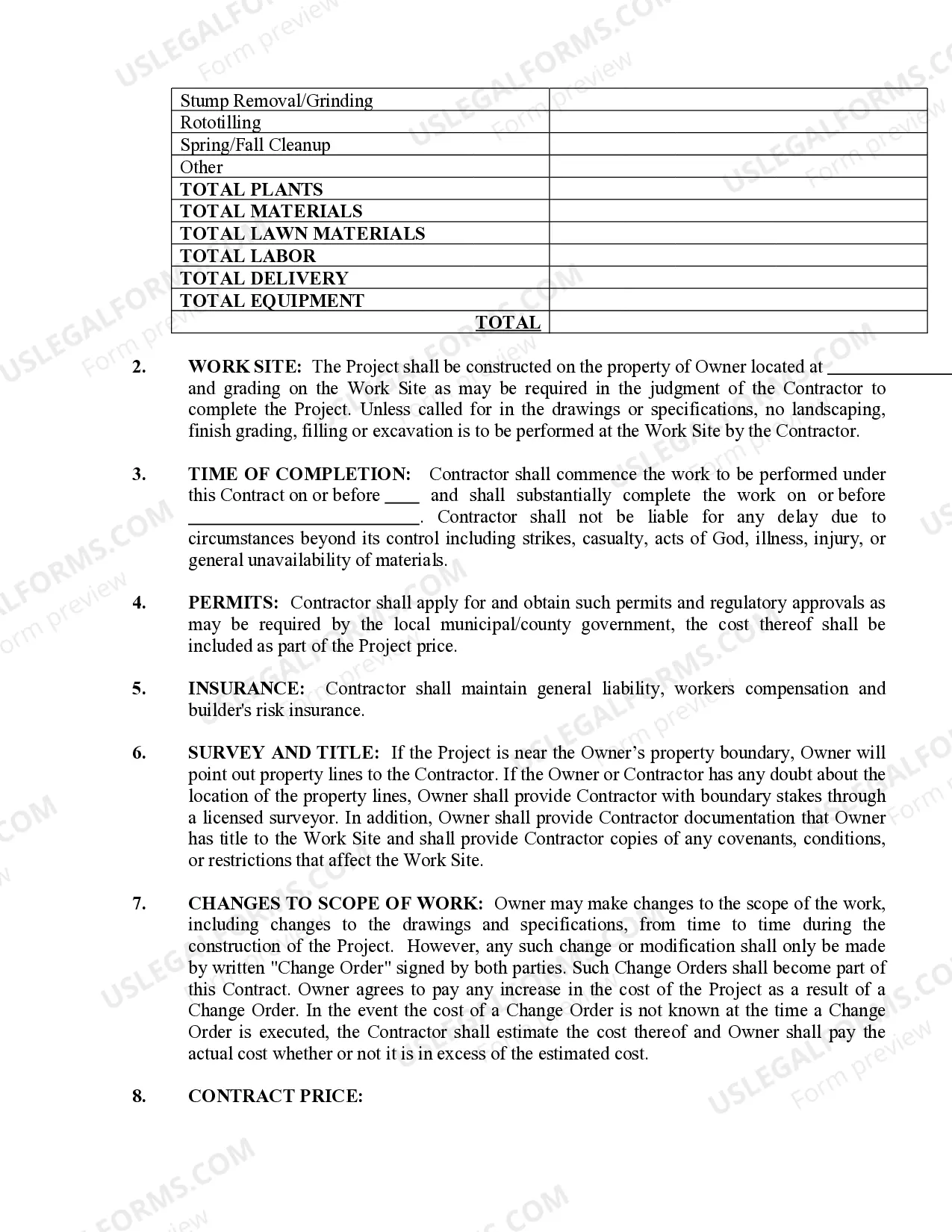 Preview Landscape Contract for Contractor