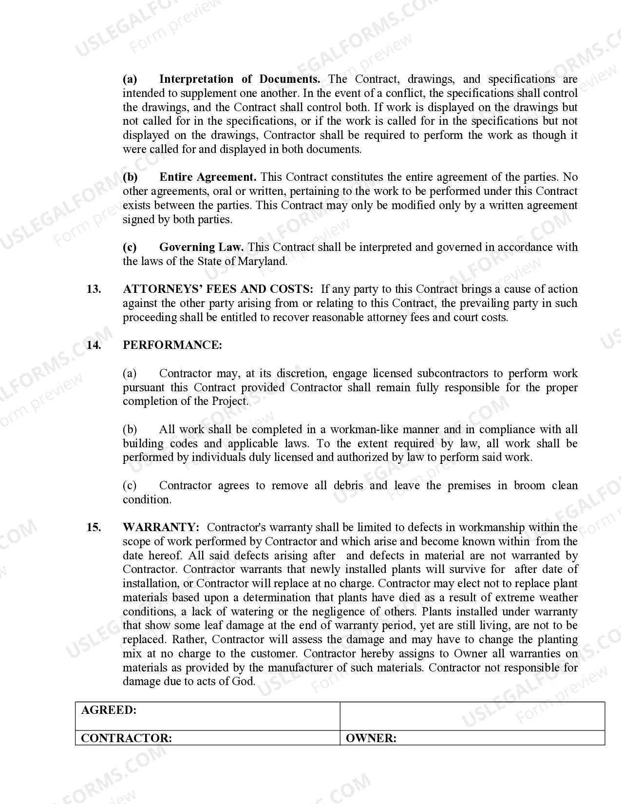 Preview Landscape Contract for Contractor