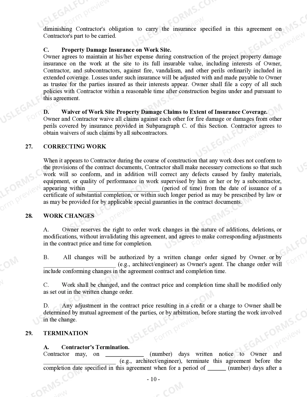 Preview Commercial Contract for Contractor