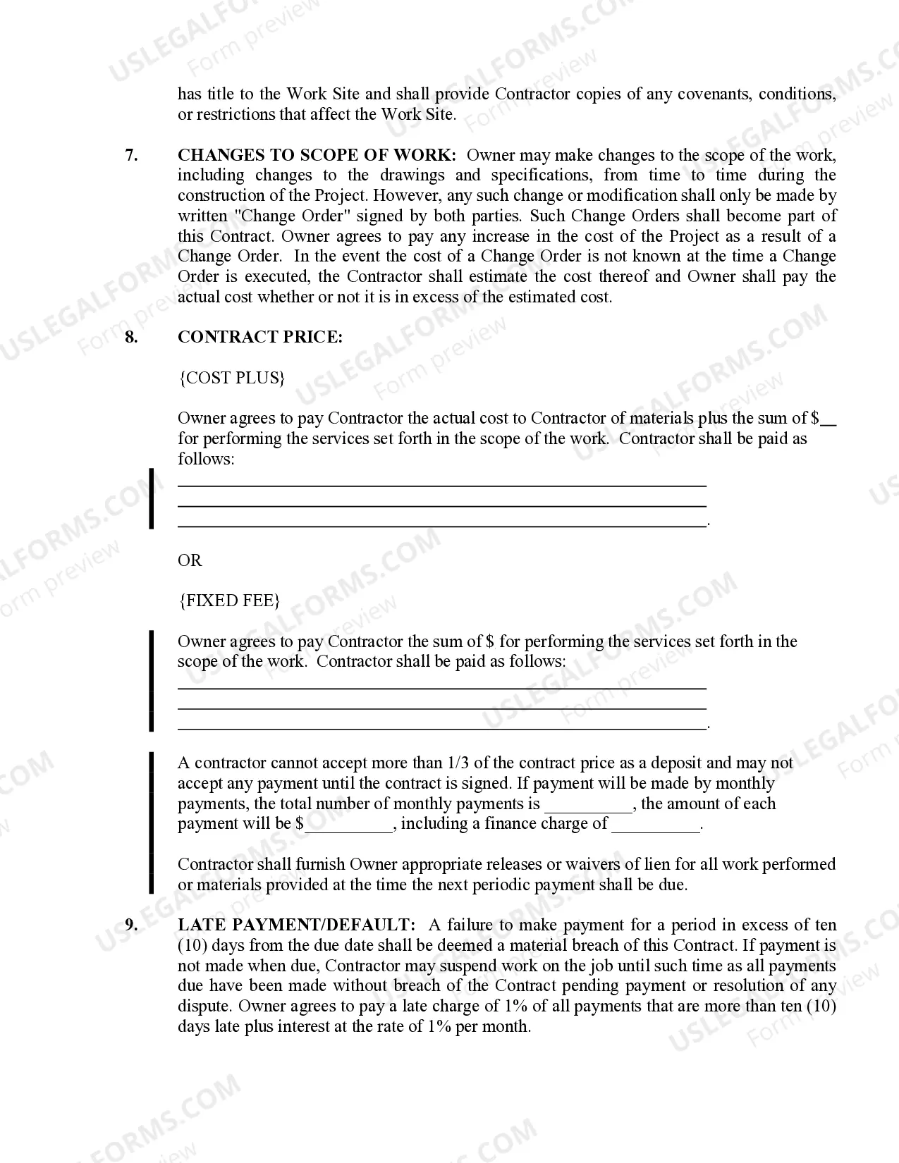 Preview Excavator Contract for Contractor