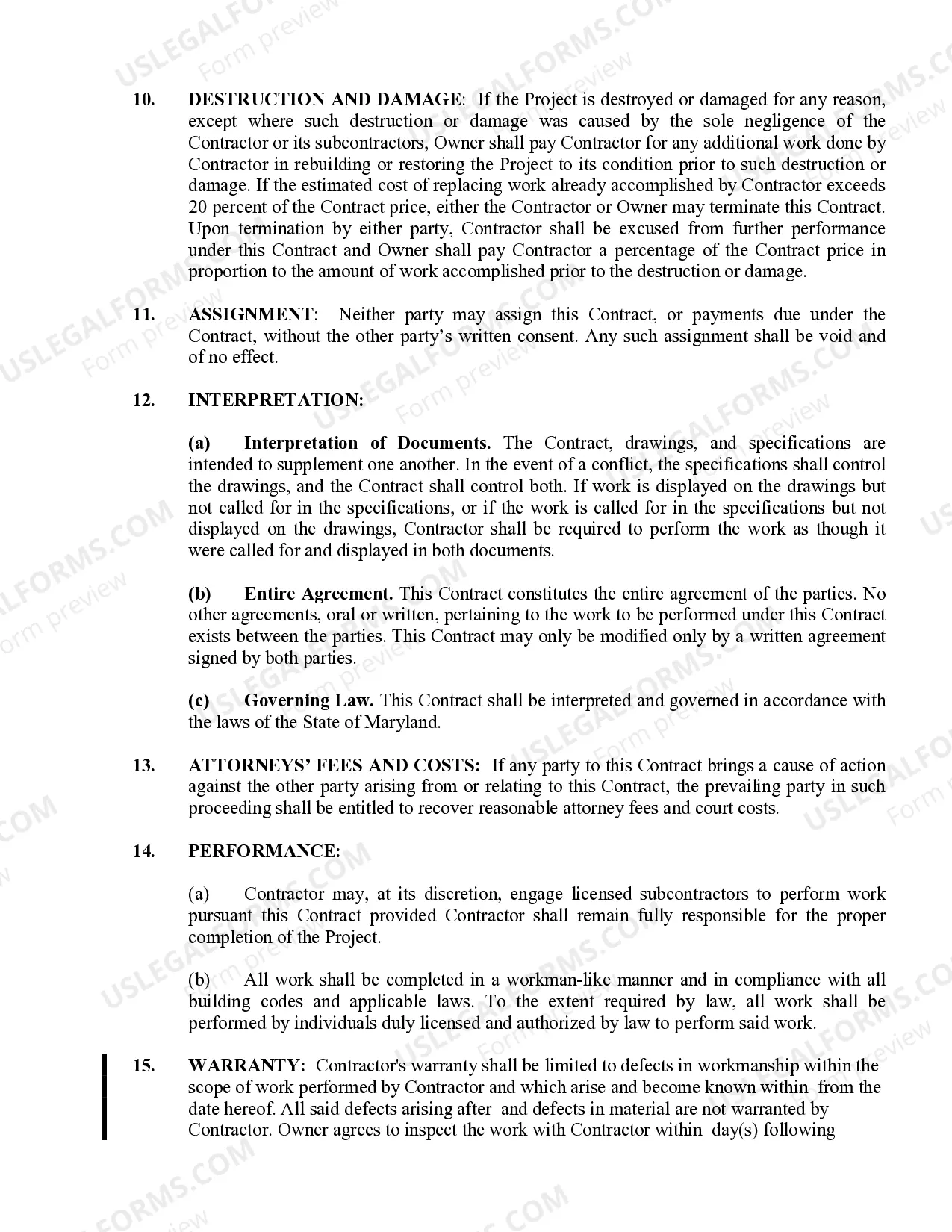 Preview Excavator Contract for Contractor