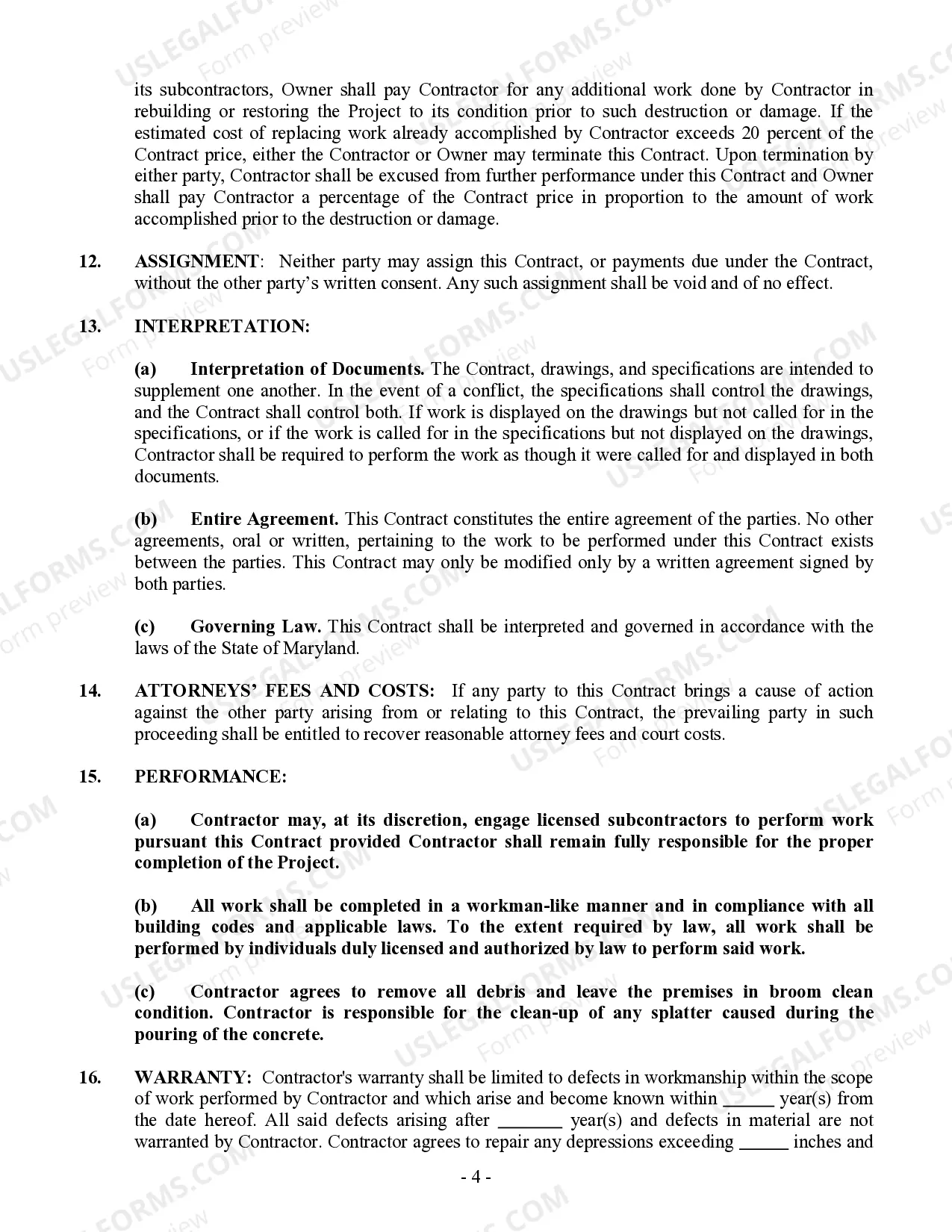Preview Concrete Mason Contract for Contractor