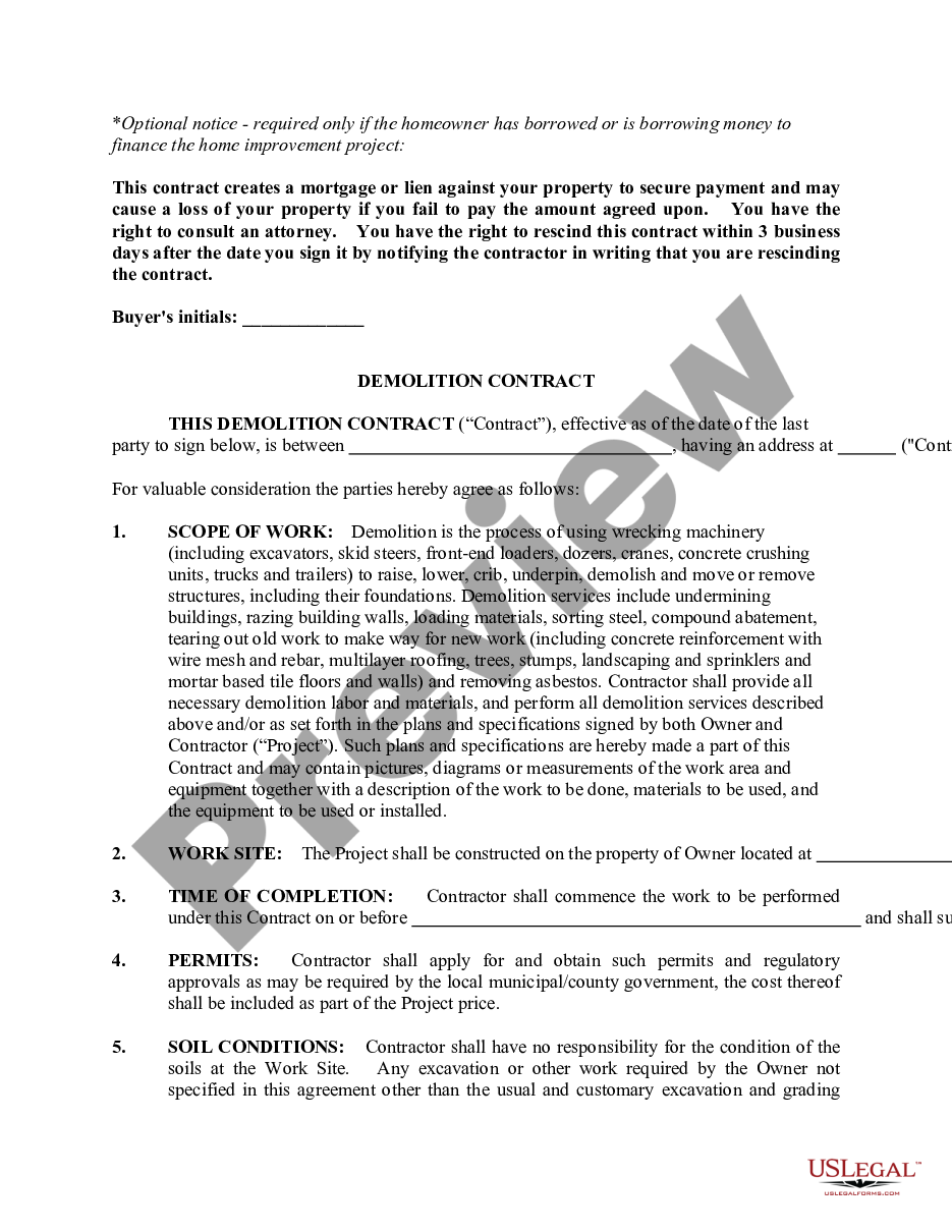 page 0 Demolition Contract for Contractor preview