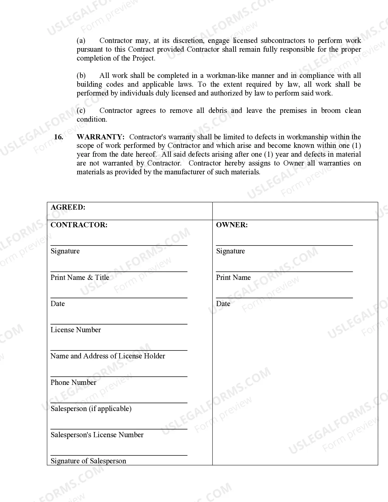 Preview Paving Contract for Contractor