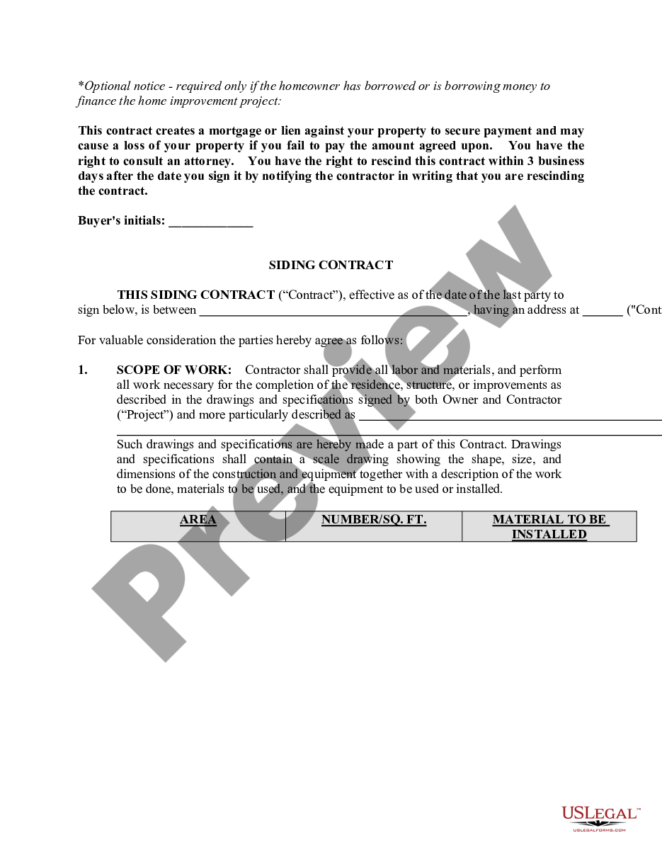 page 0 Siding Contract for Contractor preview