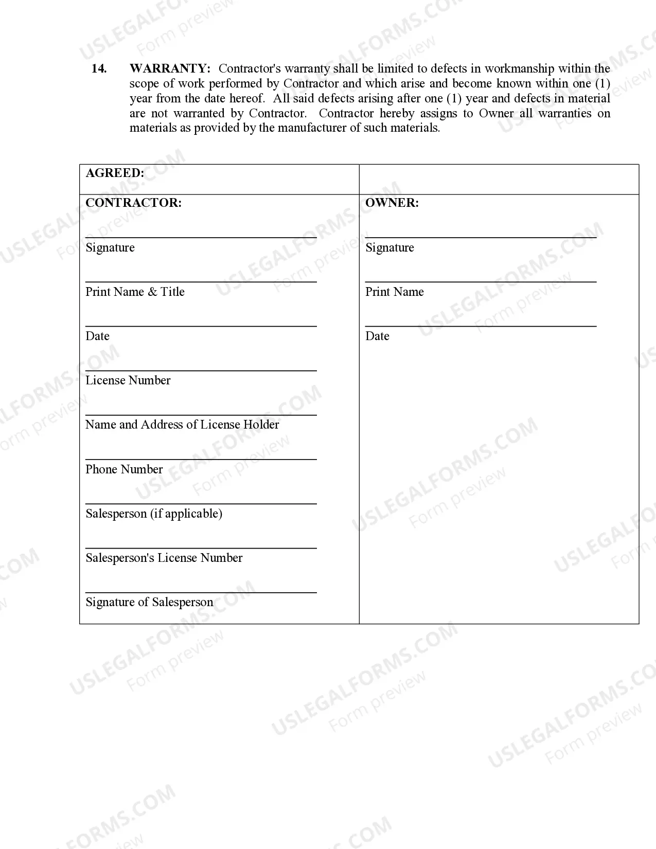 Preview Refrigeration Contract for Contractor