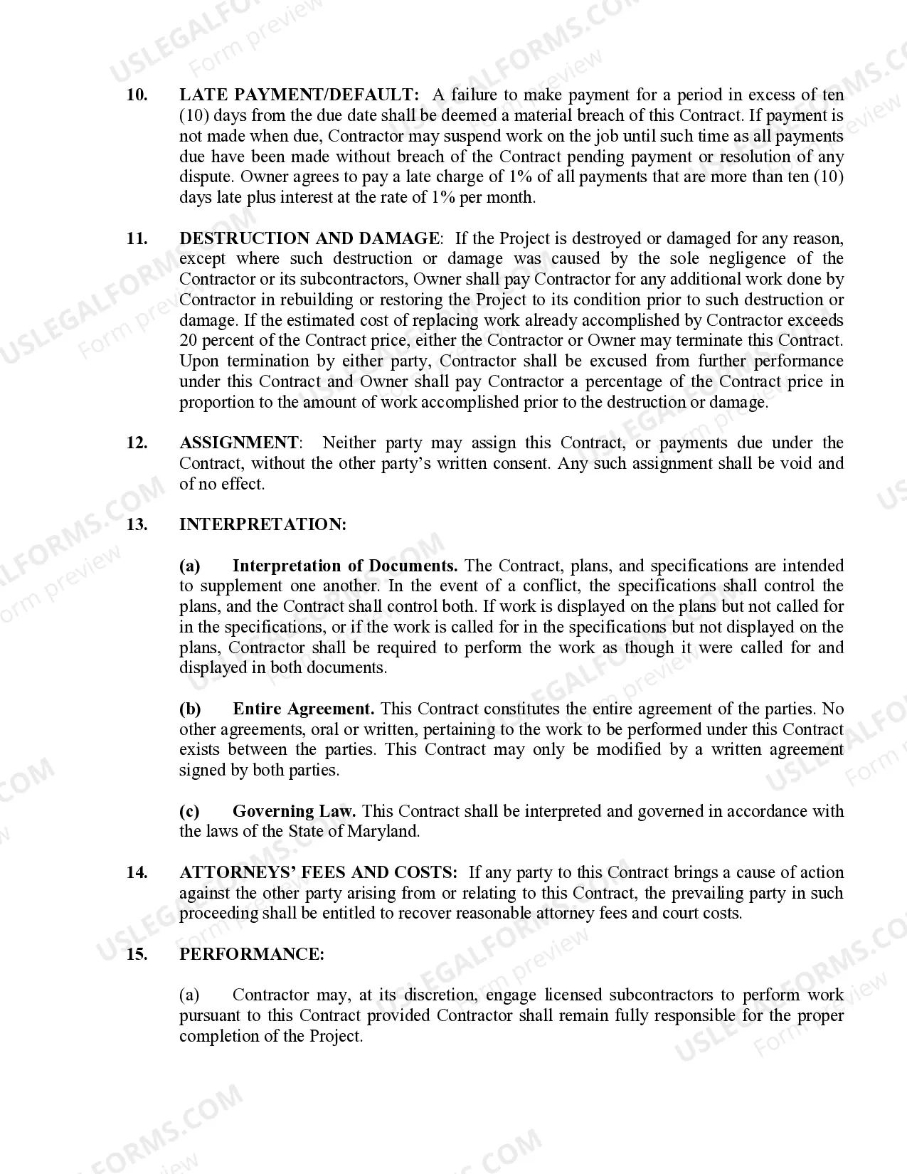 Preview Drainage Contract for Contractor