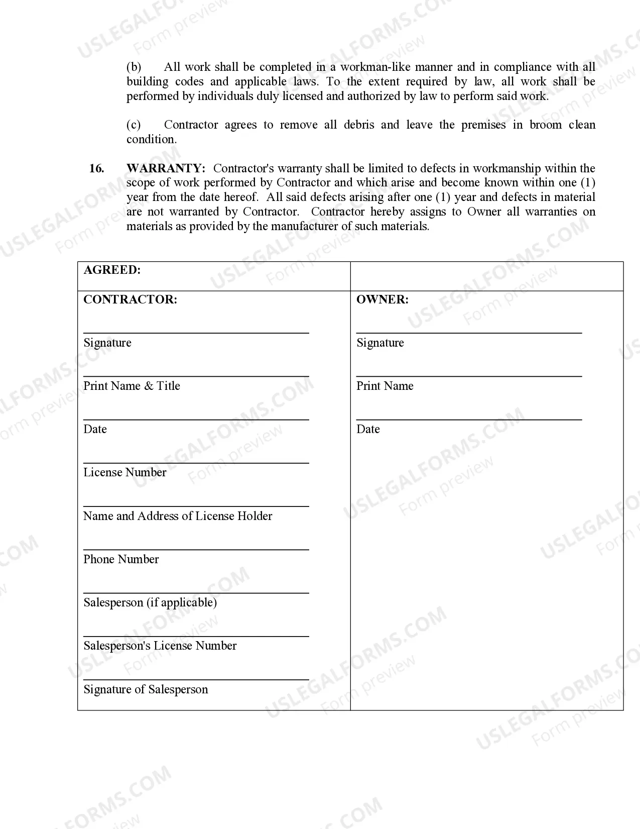 Preview Drainage Contract for Contractor